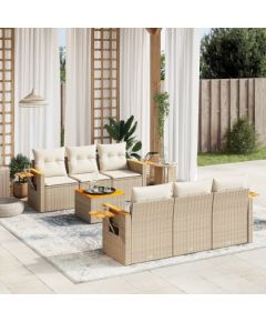 vidaXL 7-częściowy zestaw wypoczynkowy do ogrodu, z poduszkami, beżowy Dārza mēbeļu komplekti