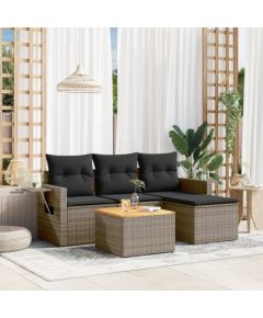 vidaXL 5-częściowy zestaw wypoczynkowy do ogrodu, poduszki, szary rattan PE Dārza mēbeļu komplekti