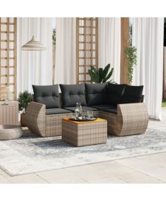 vidaXL 5-częściowy zestaw wypoczynkowy do ogrodu, poduszki, szary rattan PE Dārza mēbeļu komplekti