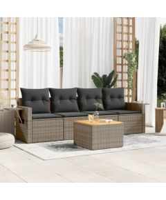 vidaXL 5-częściowy zestaw wypoczynkowy do ogrodu, poduszki, szary rattan PE Dārza mēbeļu komplekti