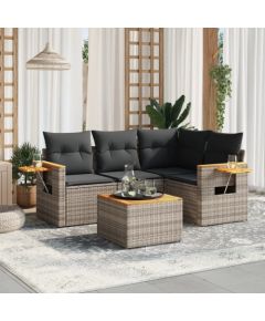 vidaXL 5-częściowy zestaw wypoczynkowy do ogrodu, poduszki, szary rattan PE Dārza mēbeļu komplekti