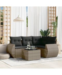 vidaXL 5-częściowy zestaw wypoczynkowy do ogrodu, poduszki, szary rattan PE Dārza mēbeļu komplekti