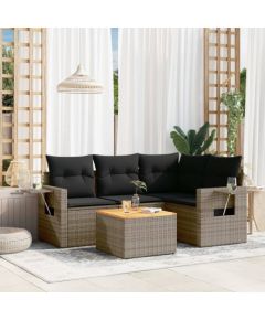 vidaXL 5-częściowy zestaw wypoczynkowy do ogrodu, poduszki, szary rattan PE Dārza mēbeļu komplekti