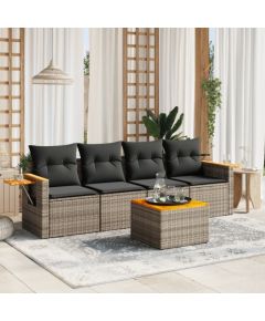 vidaXL 5-częściowy zestaw wypoczynkowy do ogrodu, poduszki, szary rattan PE Dārza mēbeļu komplekti