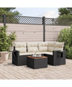 vidaXL 5-częściowy zestaw wypoczynkowy do ogrodu, poduszki, czarny rattan PE Dārza mēbeļu komplekti