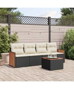 vidaXL 5-częściowy zestaw wypoczynkowy do ogrodu, poduszki, czarny rattan PE Dārza mēbeļu komplekti