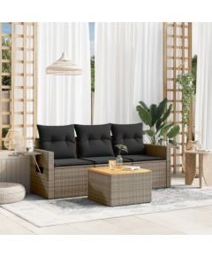 vidaXL 4-częściowy zestaw wypoczynkowy do ogrodu, poduszki, szary, rattan PE Dārza mēbeļu komplekti