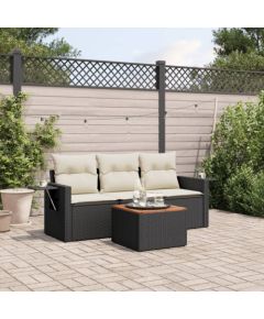 vidaXL 4-częściowy zestaw wypoczynkowy do ogrodu, poduszki, czarny rattan PE Dārza mēbeļu komplekti