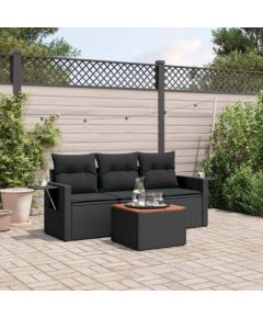 vidaXL 4-częściowy zestaw wypoczynkowy do ogrodu, poduszki, czarny rattan PE Dārza mēbeļu komplekti