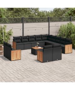 vidaXL 14-częściowy zestaw wypoczynkowy do ogrodu, poduszki czarny rattan PE Dārza mēbeļu komplekti