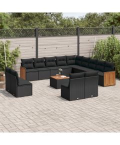 vidaXL 14-częściowy zestaw wypoczynkowy do ogrodu, poduszki czarny rattan PE Dārza mēbeļu komplekti