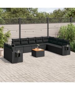 vidaXL 11-częściowy zestaw wypoczynkowy do ogrodu, poduszki czarny rattan PE Dārza mēbeļu komplekti