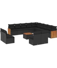 vidaXL 14-częściowy zestaw wypoczynkowy do ogrodu, poduszki czarny rattan PE Dārza mēbeļu komplekti