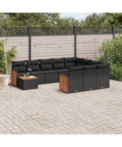 vidaXL 11-częściowy zestaw wypoczynkowy do ogrodu, poduszki czarny rattan PE Dārza mēbeļu komplekti