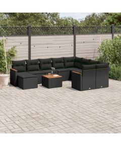 vidaXL 11-częściowy zestaw wypoczynkowy do ogrodu, poduszki czarny rattan PE Dārza mēbeļu komplekti