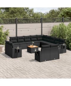 vidaXL 14-częściowy zestaw wypoczynkowy do ogrodu, poduszki czarny rattan PE Dārza mēbeļu komplekti
