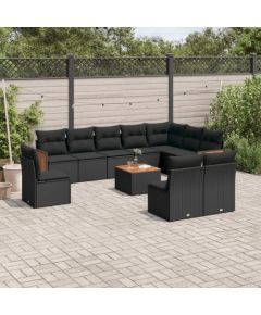 vidaXL 11-częściowy zestaw wypoczynkowy do ogrodu, poduszki czarny rattan PE Dārza mēbeļu komplekti