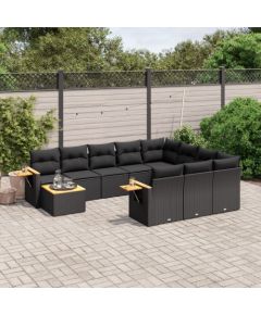 vidaXL 11-częściowy zestaw wypoczynkowy do ogrodu, poduszki czarny rattan PE Dārza mēbeļu komplekti