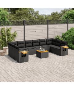 vidaXL 11-częściowy zestaw wypoczynkowy do ogrodu, poduszki czarny rattan PE Dārza mēbeļu komplekti