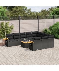 vidaXL 11-częściowy zestaw wypoczynkowy do ogrodu, poduszki czarny rattan PE Dārza mēbeļu komplekti