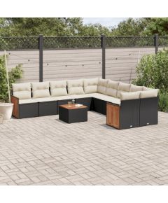 vidaXL 11-częściowy zestaw wypoczynkowy do ogrodu, poduszki czarny rattan PE Dārza mēbeļu komplekti