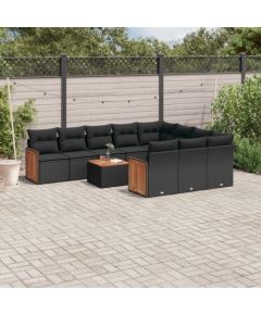 vidaXL 11-częściowy zestaw wypoczynkowy do ogrodu, poduszki czarny rattan PE Dārza mēbeļu komplekti