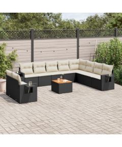 vidaXL 11-częściowy zestaw wypoczynkowy do ogrodu, poduszki czarny rattan PE Dārza mēbeļu komplekti