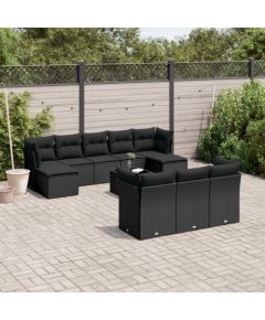 vidaXL 11-częściowy zestaw wypoczynkowy do ogrodu, poduszki czarny rattan PE Dārza mēbeļu komplekti