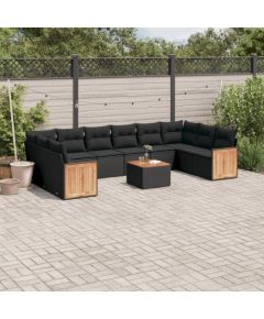 vidaXL 11-częściowy zestaw wypoczynkowy do ogrodu, poduszki czarny rattan PE Dārza mēbeļu komplekti