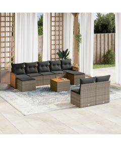 vidaXL 10-częściowy zestaw wypoczynkowy do ogrodu, z poduszkami, szary Dārza mēbeļu komplekti