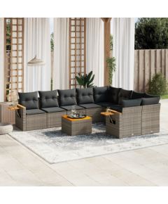 vidaXL 10-częściowy zestaw wypoczynkowy do ogrodu, z poduszkami, szary Dārza mēbeļu komplekti