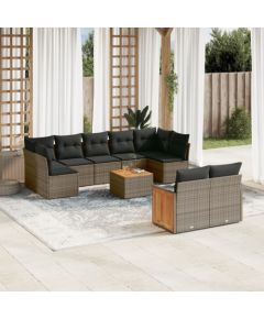 vidaXL 10-częściowy zestaw wypoczynkowy do ogrodu, z poduszkami, szary Dārza mēbeļu komplekti