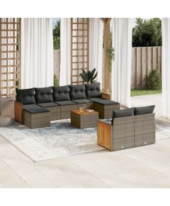 vidaXL 10-częściowy zestaw wypoczynkowy do ogrodu, z poduszkami, szary Dārza mēbeļu komplekti