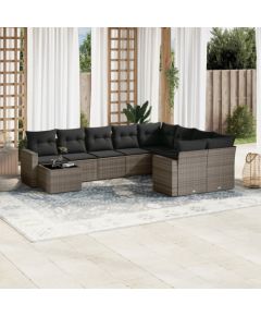 vidaXL 10-częściowy zestaw wypoczynkowy do ogrodu, z poduszkami, szary Dārza mēbeļu komplekti