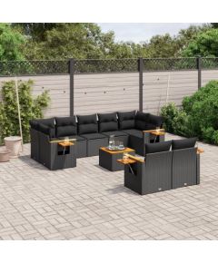 vidaXL 10-częściowy zestaw wypoczynkowy do ogrodu, poduszki czarny rattan PE Dārza mēbeļu komplekti