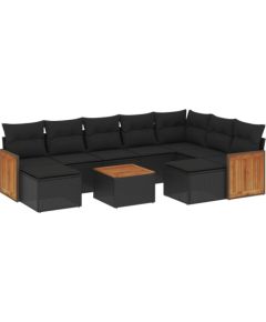vidaXL 10-częściowy zestaw wypoczynkowy do ogrodu, poduszki czarny rattan PE Dārza mēbeļu komplekti