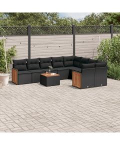 vidaXL 10-częściowy zestaw wypoczynkowy do ogrodu, poduszki czarny rattan PE Dārza mēbeļu komplekti