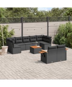 vidaXL 10-częściowy zestaw wypoczynkowy do ogrodu, poduszki czarny rattan PE Dārza mēbeļu komplekti