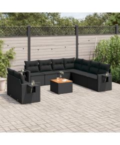 vidaXL 10-częściowy zestaw wypoczynkowy do ogrodu, poduszki czarny rattan PE Dārza mēbeļu komplekti