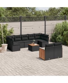 vidaXL 10-częściowy zestaw wypoczynkowy do ogrodu, poduszki czarny rattan PE Dārza mēbeļu komplekti