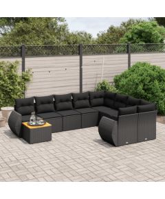 vidaXL 10-częściowy zestaw wypoczynkowy do ogrodu, poduszki czarny rattan PE Dārza mēbeļu komplekti