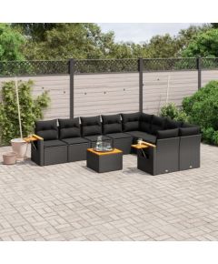 vidaXL 10-częściowy zestaw wypoczynkowy do ogrodu, poduszki czarny rattan PE Dārza mēbeļu komplekti