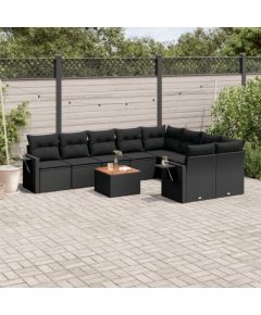 vidaXL 10-częściowy zestaw wypoczynkowy do ogrodu, poduszki czarny rattan PE Dārza mēbeļu komplekti