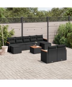 vidaXL 10-częściowy zestaw wypoczynkowy do ogrodu, poduszki czarny rattan PE Dārza mēbeļu komplekti