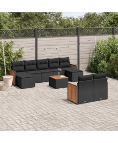 vidaXL 10-częściowy zestaw wypoczynkowy do ogrodu, poduszki czarny rattan PE Dārza mēbeļu komplekti