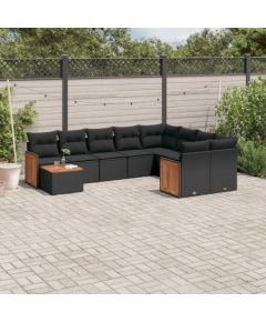 vidaXL 10-częściowy zestaw wypoczynkowy do ogrodu, poduszki czarny rattan PE Dārza mēbeļu komplekti