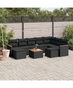 vidaXL 10-częściowy zestaw wypoczynkowy do ogrodu, poduszki czarny rattan PE Dārza mēbeļu komplekti