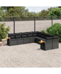 vidaXL 10-częściowy zestaw wypoczynkowy do ogrodu, poduszki czarny rattan PE Dārza mēbeļu komplekti