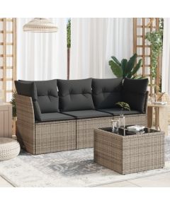 vidaXL 4-częściowy zestaw wypoczynkowy do ogrodu, poduszki, szary, rattan PE Dārza mēbeļu komplekti