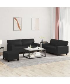 vidaXL 3-cz. komplet wypoczynkowy, czarny, obity sztuczną skórą Jaunumi -Dārzam